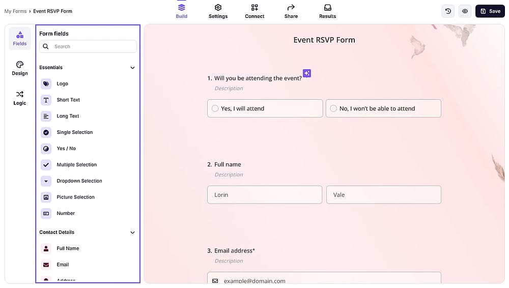 Agregar preguntas personalizadas a un formulario en forms.app