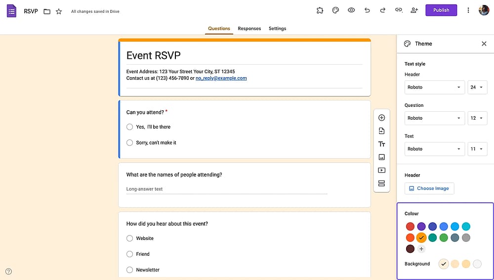 Configuraciones de color en un Formulario de Google