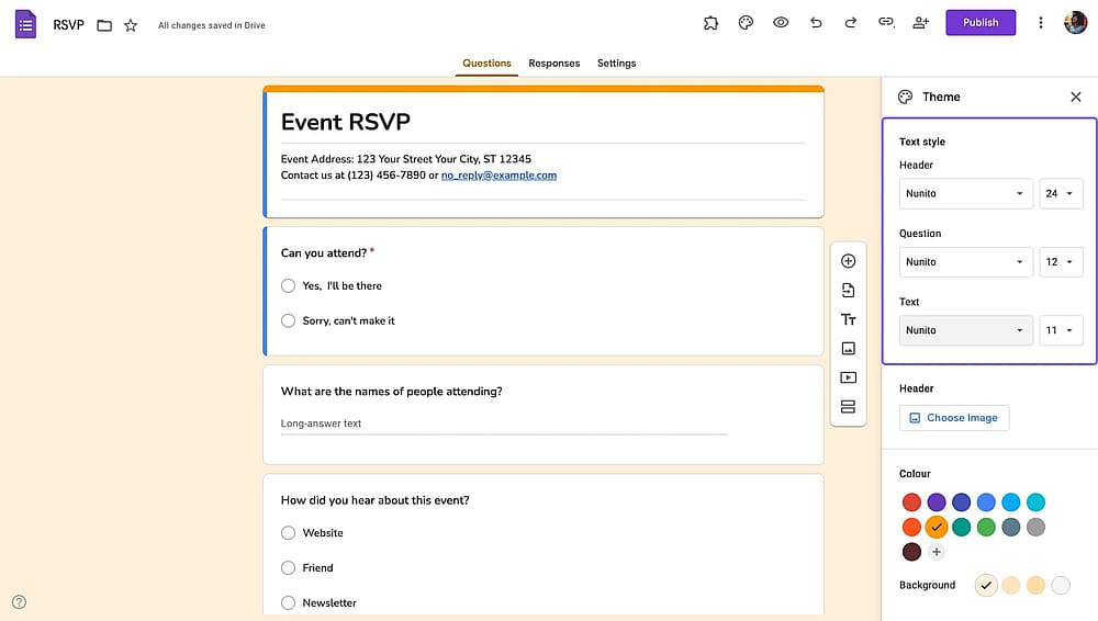 Configuraciones de fuente en un Formulario de Google