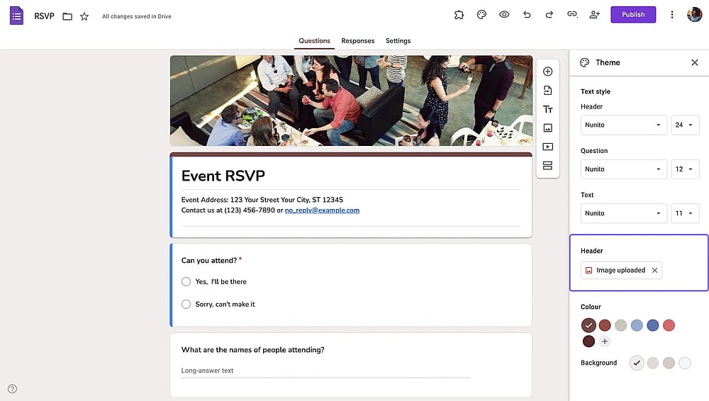 Configuración de imagen de encabezado en un Formulario de Google