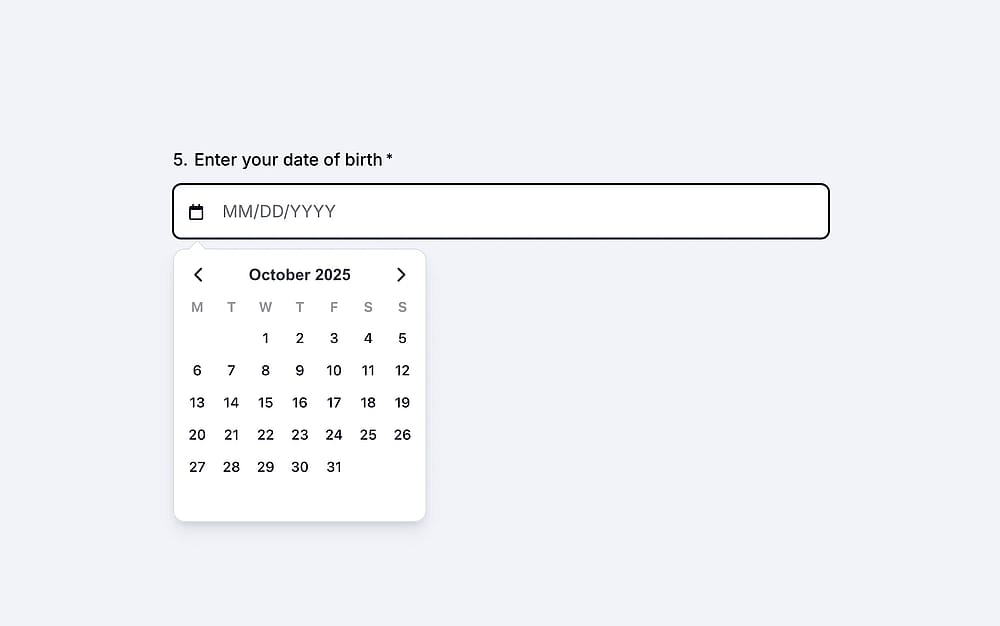An image showing an example of the “Date field” question