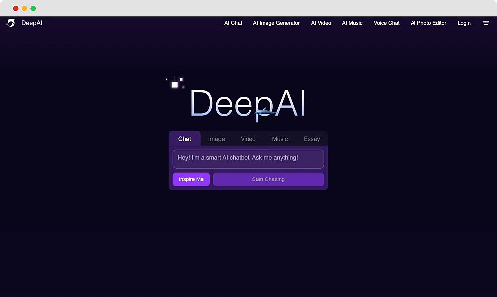 The homepage of DeepAI