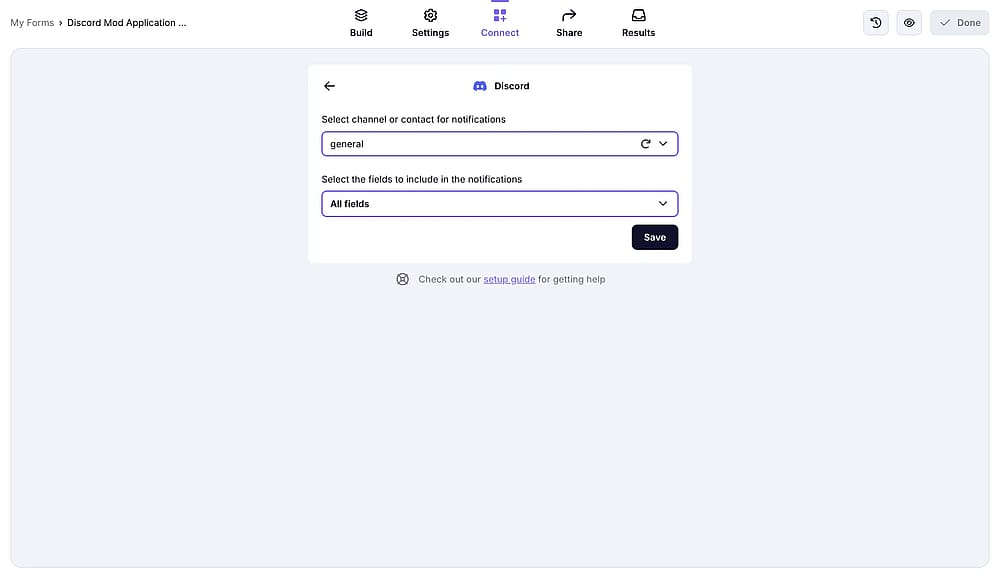 An image showing the pop-up where you will need to select a channel and form fields