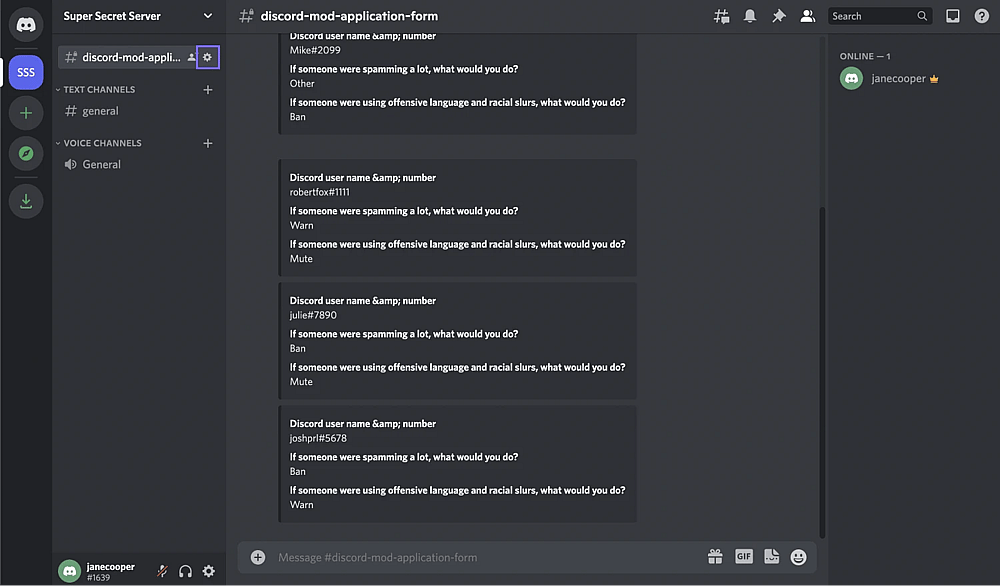 An image showing the âDiscordâ platformâs screen where you need to click the âGearâ icon on your channel