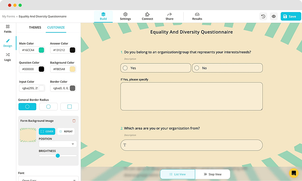 Change the design of the survey