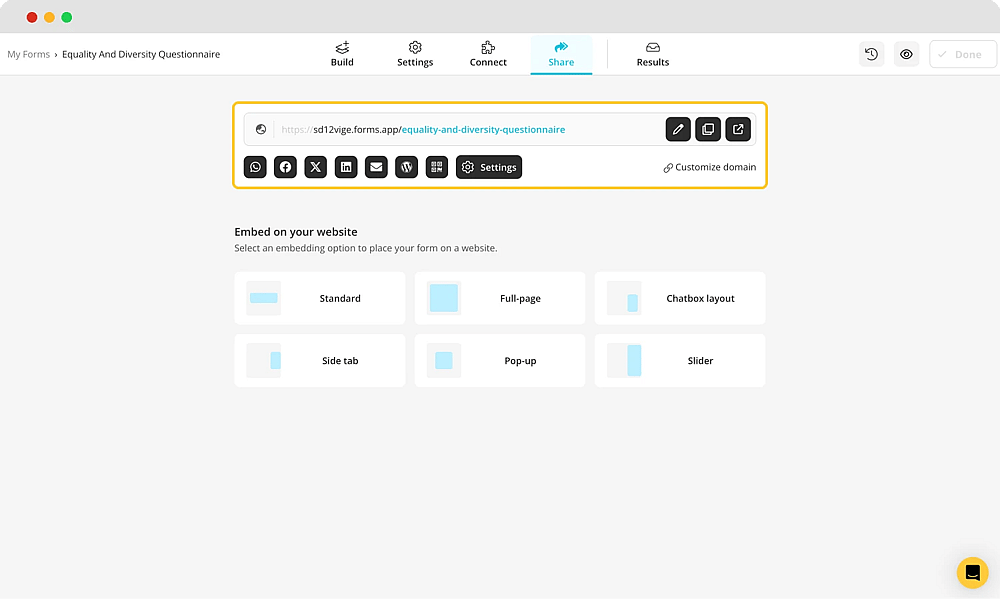 Customize the sharing options