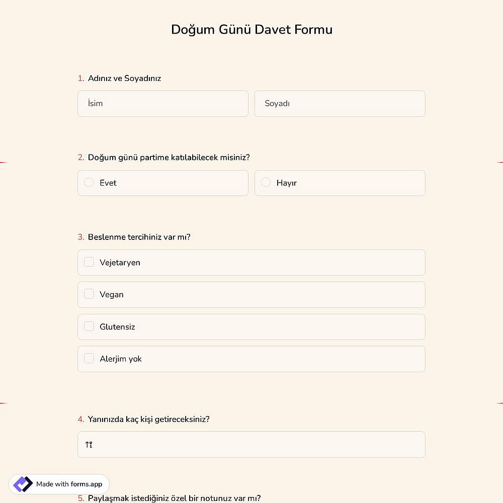 Doğum Günü Davet Formu