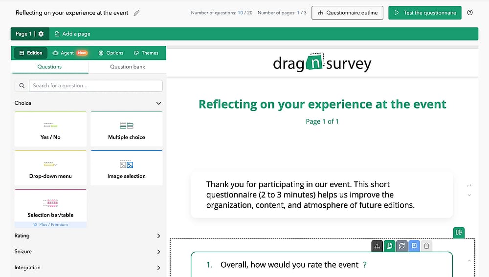 Workspace of Drag’n Survey
