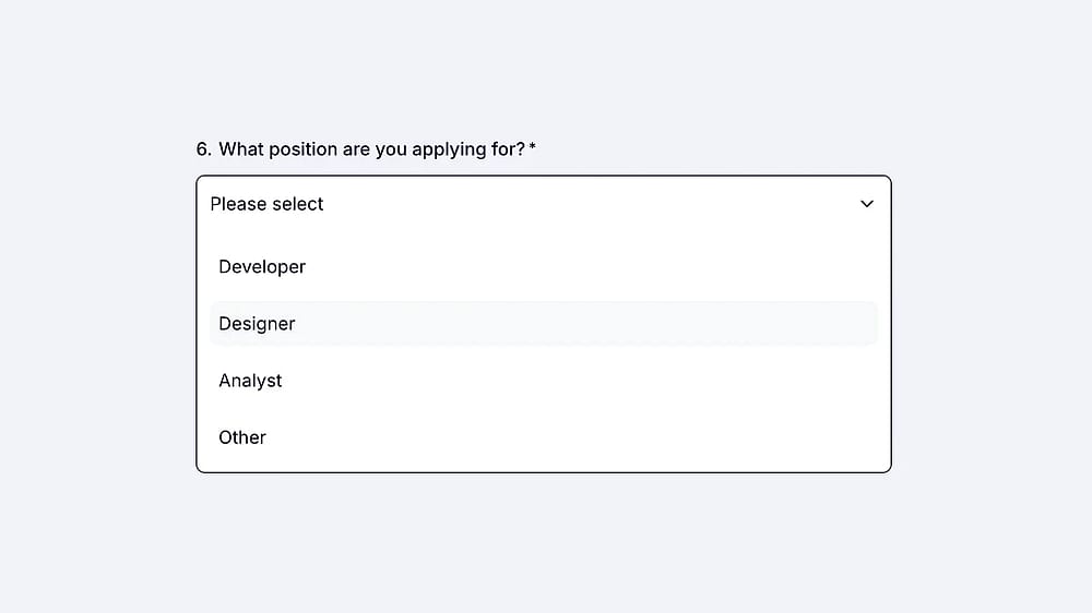 An image showing an example of the added “Dropdown Selection” field to the form