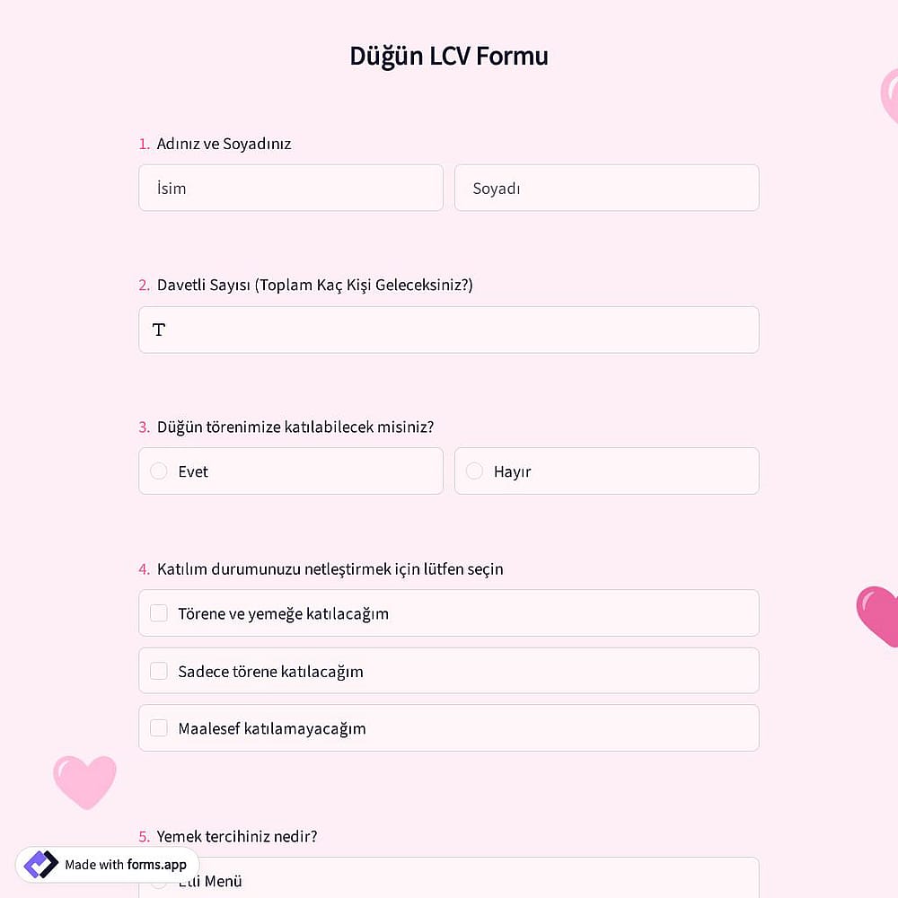 Düğün LCV Formu