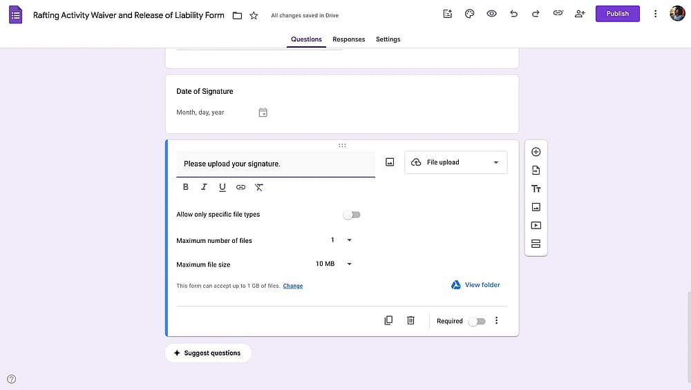 Using a file upload field to collect signatures on Google Forms