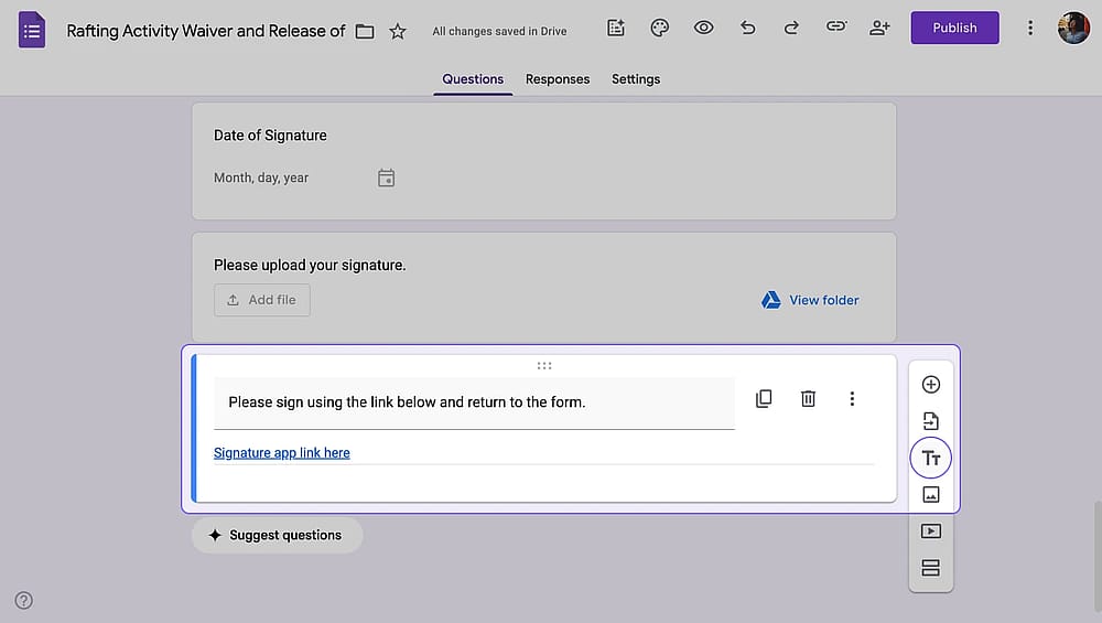 Adding external links for signatures on Google Forms