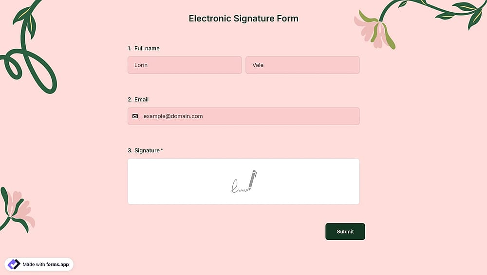Previewing how the signature field looks on a form