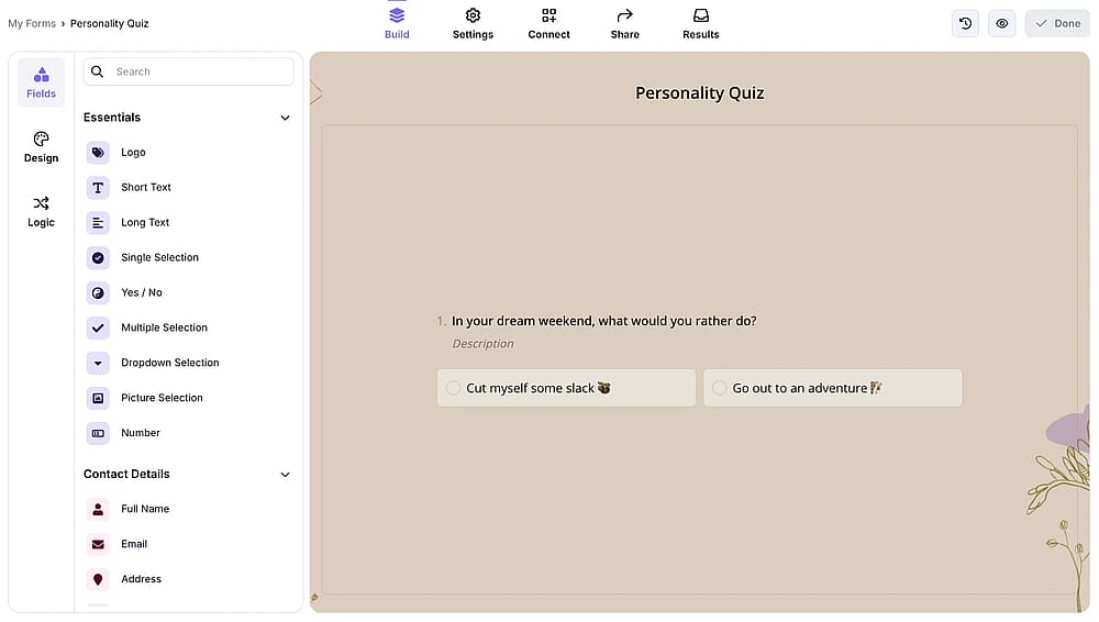 Create your quiz on forms.app