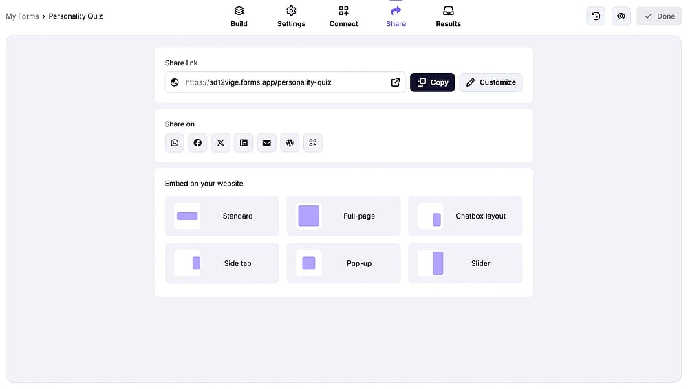 Embedding options on forms.app