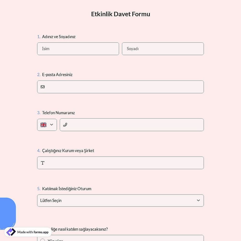Etkinlik Davet Formu