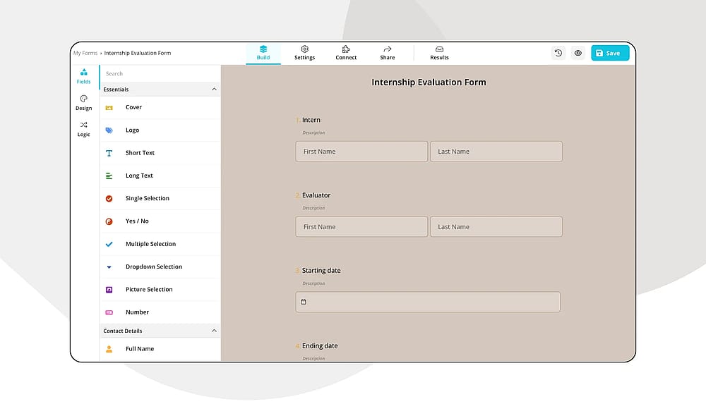 Add your survey questions