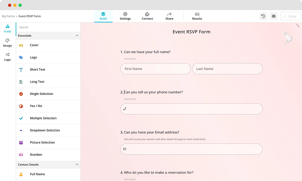 Add your event invitation questions