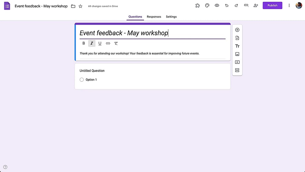 Adding titles and description to Google Forms