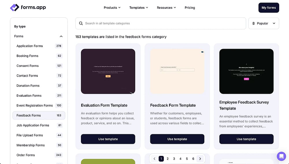 Choose a feedback template on forms.app