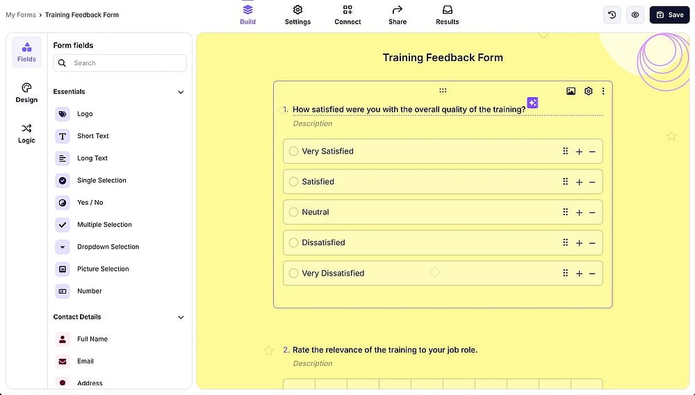 Add your feedback questions