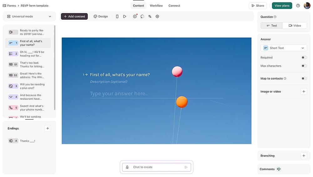 Workspace of Typeform