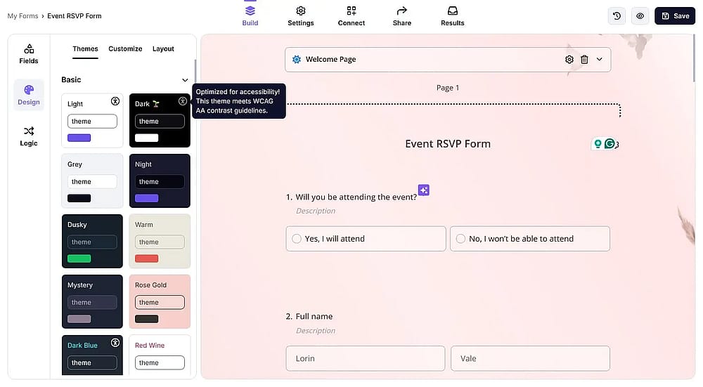 Elegir un tema para tu formulario en forms.app