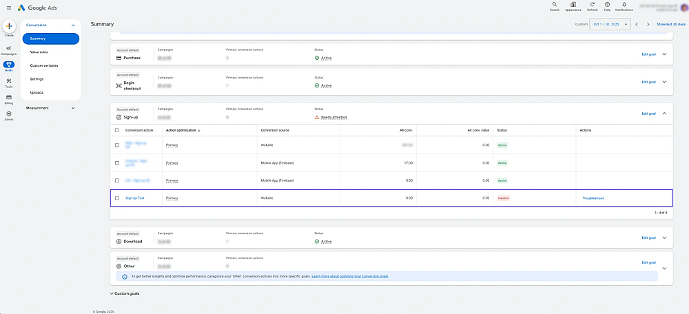 An image showing the “Google Ads” interface, where you will be able to check your conversions every time by accessing the “Summary” tab