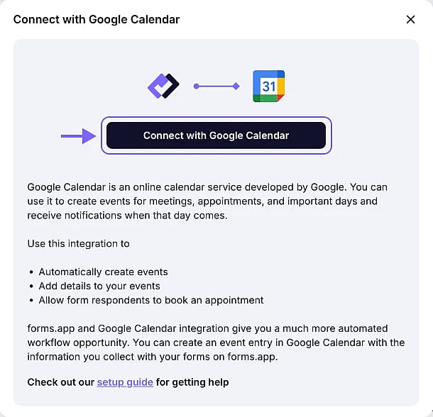 An image showing the pop-up appearing where you can start the connection by first logging in to your Google account