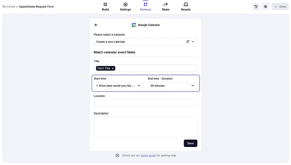An image showing the area where you need to match your “Date field” and select a duration time