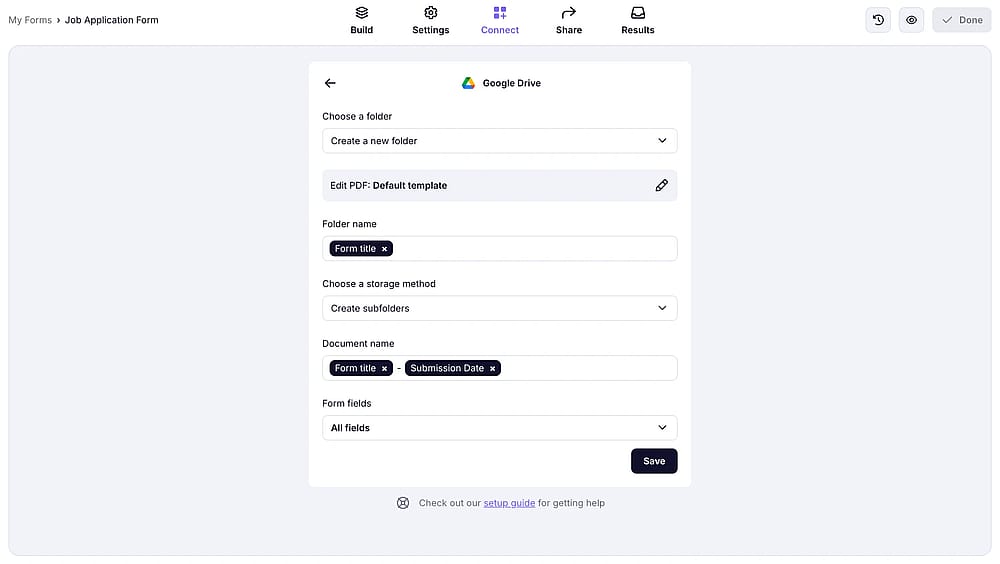 An image showing the integration options can be adjusted when setting up the connection