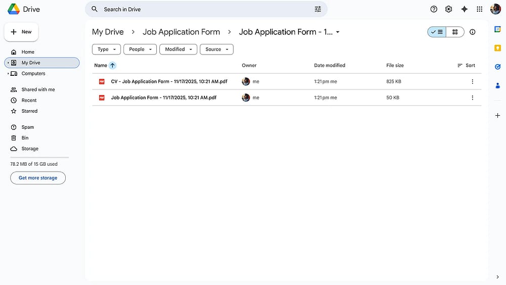 An image showing the “Drive” space where you will be able to find received files