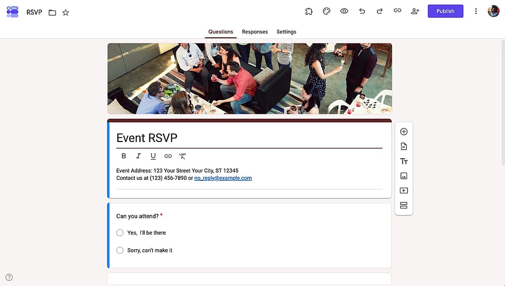 An RSVP form sample of Google Forms