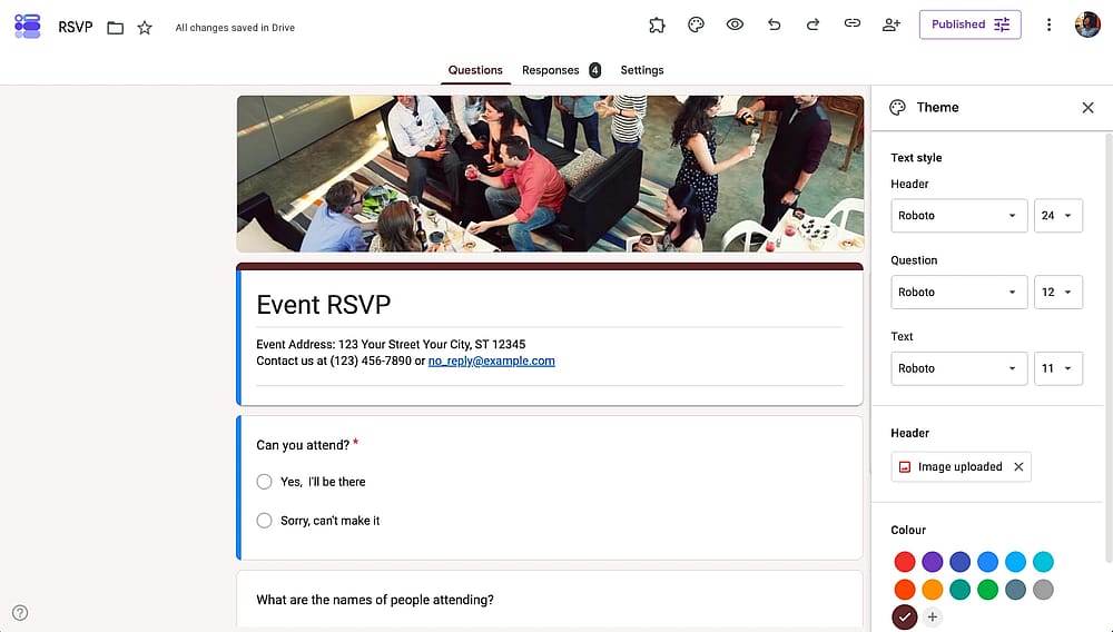 Available customizatiın options of Google Forms