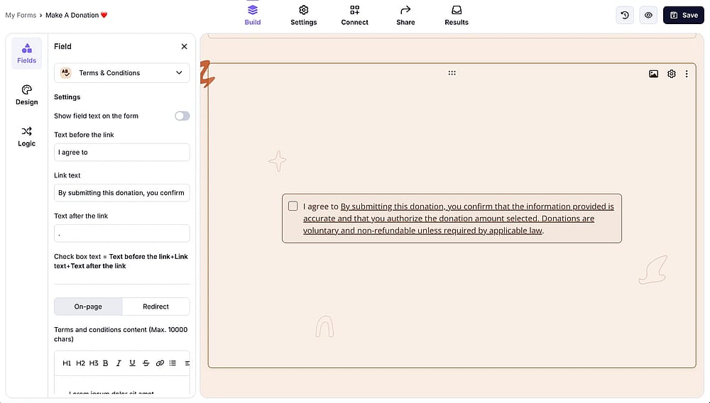 Add the “Terms &amp; Conditions” field to your form