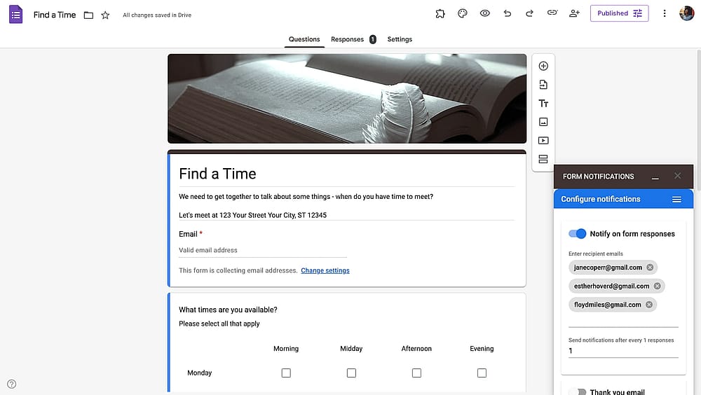 Configurando o complemento Form Notifications