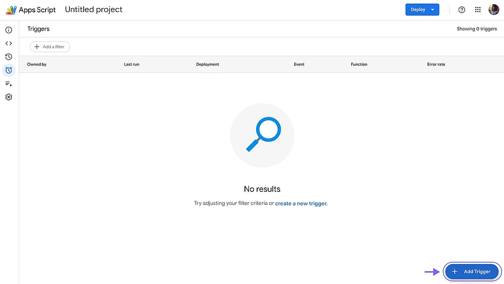 Adicionando um acionador no Apps Script