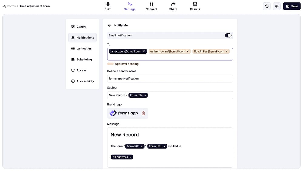 Adicionando outros endereços de e-mail para notificações