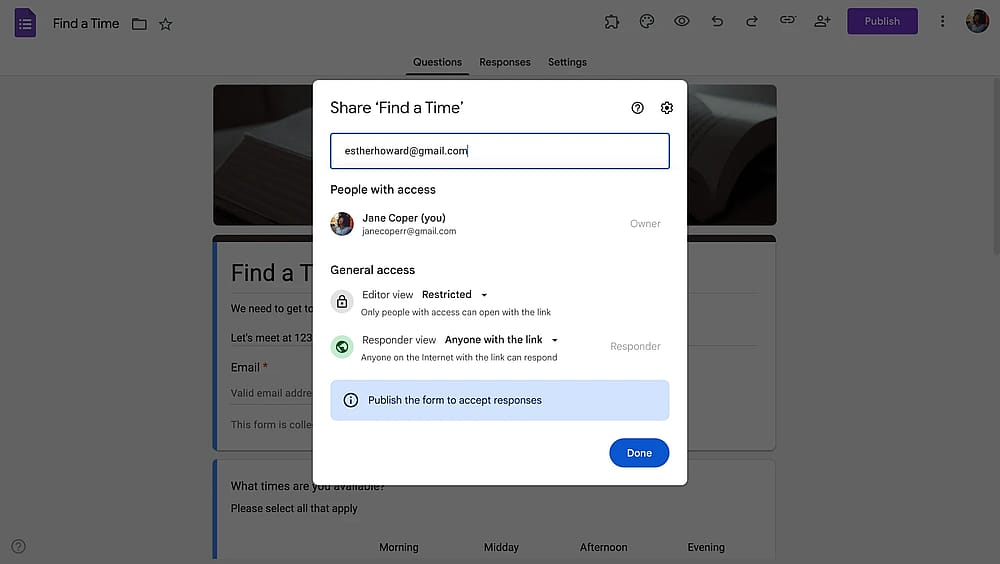 Adicionando colaboradores aos Formulários do Google