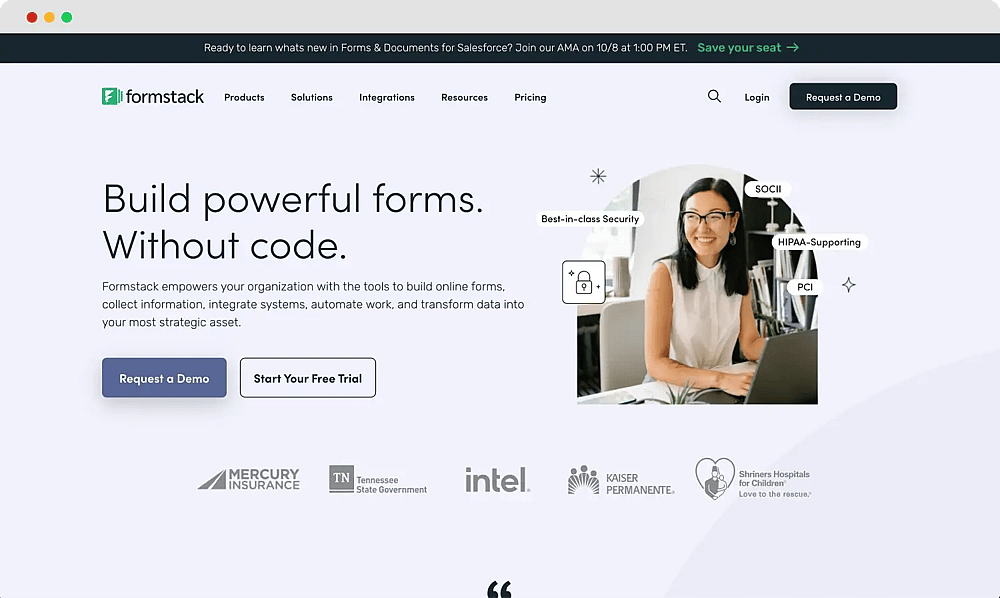 The home page of Formstack