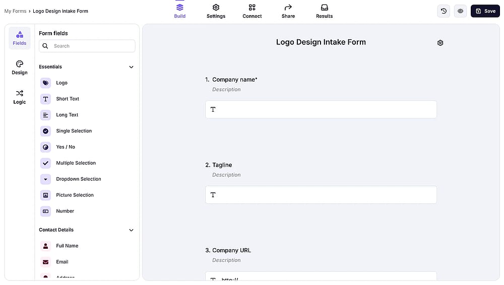 Die Drag-and-Drop-Benutzeroberfläche von forms.app