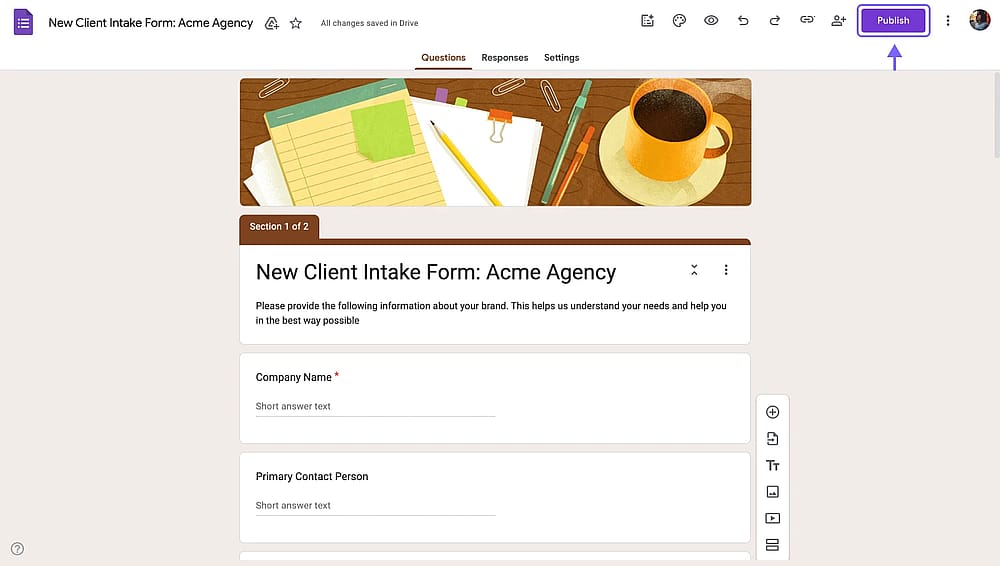 Google Forms Veröffentlichung