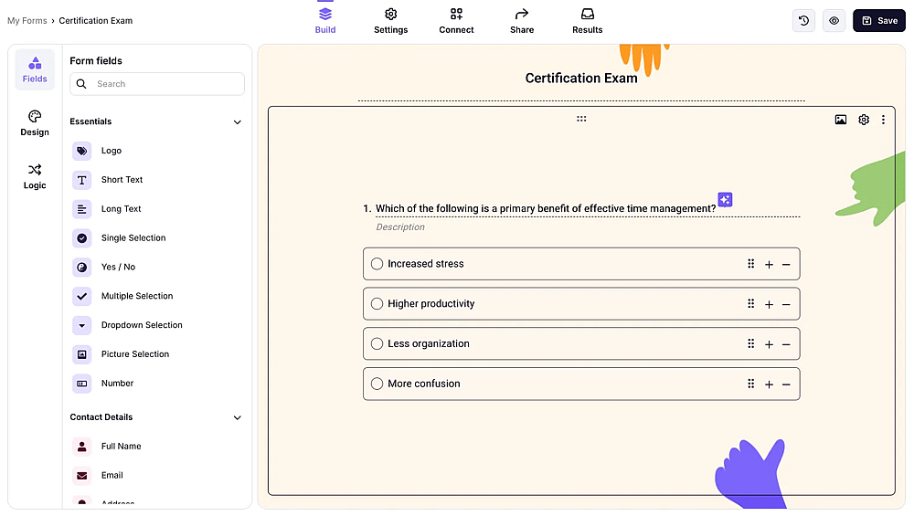 forms.app'in sürükle ve bırak arayüzü
