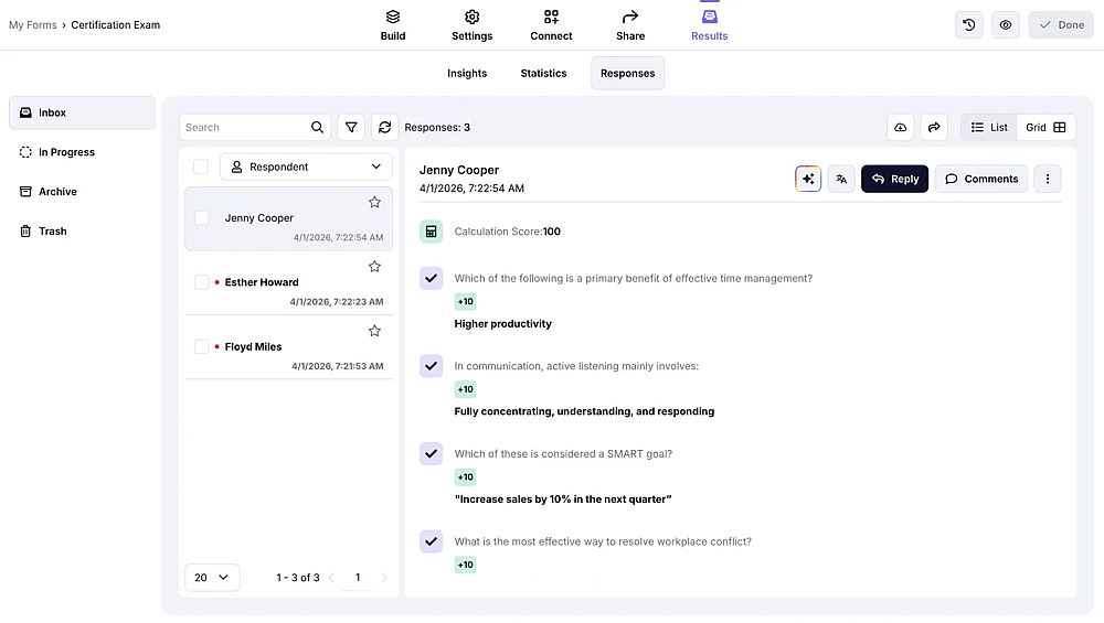 forms.app'teki bir formun istatistik sayfası