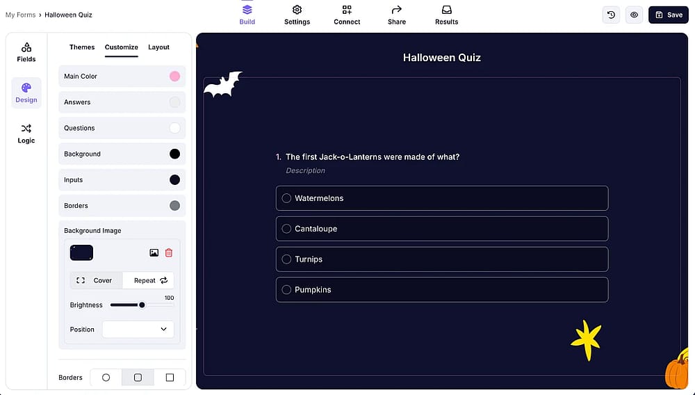 Personalize your Halloween quiz