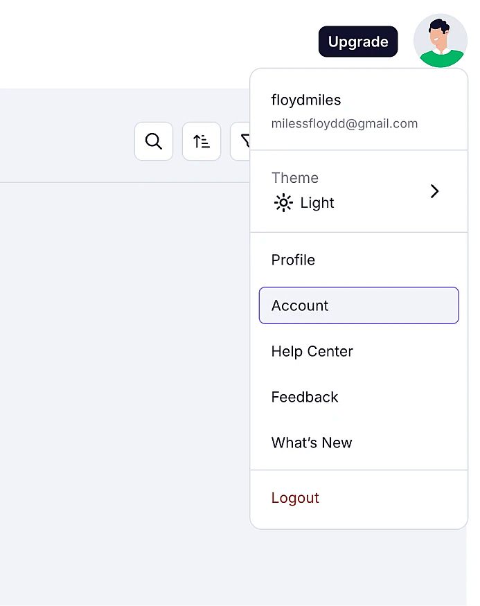 An image showing the “Account” option from the opened menu