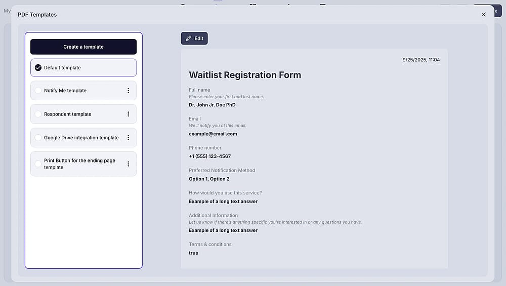 An image showing the PDF options you have on the left menu for your future “Notify Me” PDF template