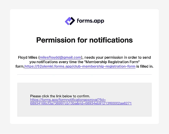 An image showing the confirmation email that will be sent to the person whose email address you added