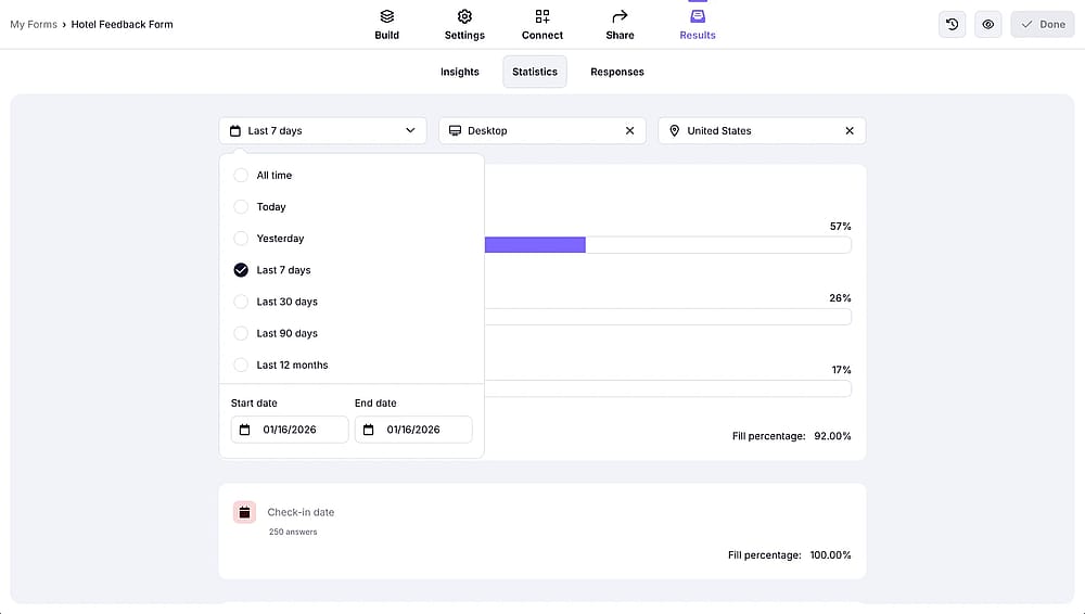 An image showing how filters work in the statistics page