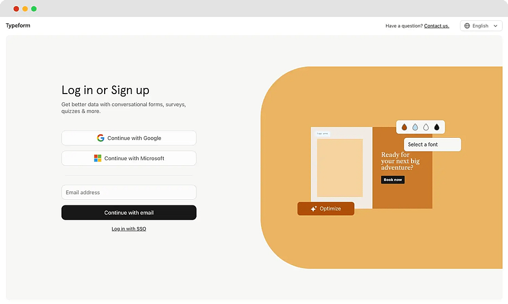 Faça login em sua conta Typeform